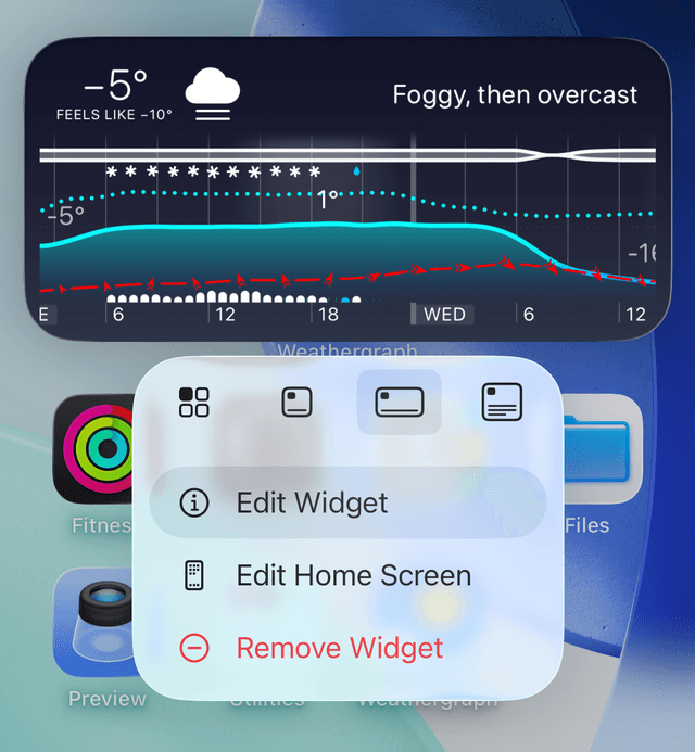 iOS widget edit menu